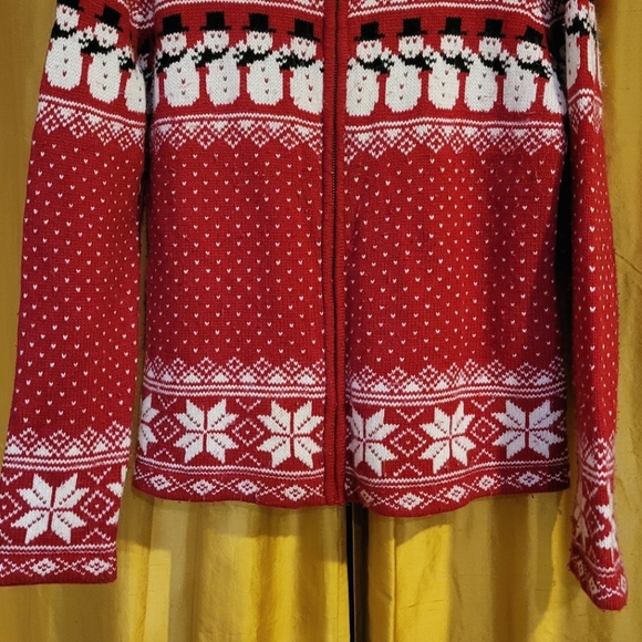 Silk Angora Christmas Sweater Croft & Barrow Red Zip Cardigan Snowman Flakes S - Picture 4 of 6
